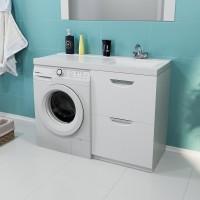 Тумба с раковиной Mixline Атлантик 120 R под стиральную машину, глянцевая белая
