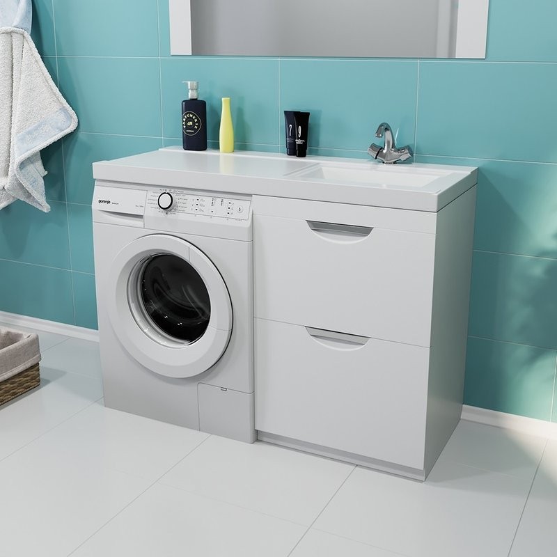 Тумба с раковиной Mixline Атлантик 120 R под стиральную машину, глянцевая белая