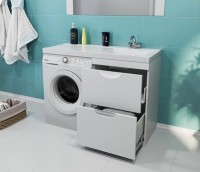 Тумба с раковиной Mixline Атлантик 120 R под стиральную машину, глянцевая белая
