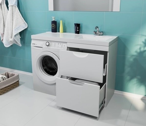 Тумба с раковиной Mixline Атлантик 120 R под стиральную машину, глянцевая белая