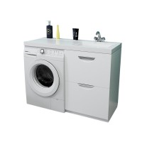 Тумба с раковиной Mixline Атлантик 120 R под стиральную машину, глянцевая белая