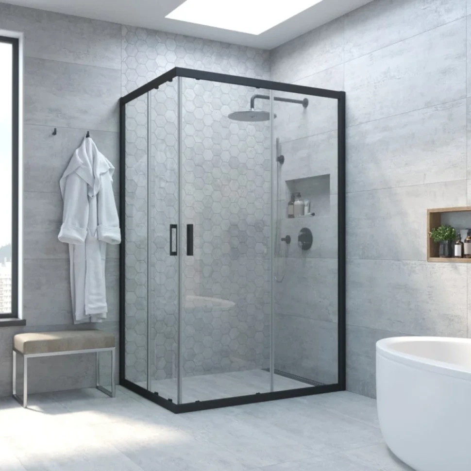 Душевой уголок Vegas Glass ZA-F Novo 120*110 02М 01 профиль черный матовый, стекло прозрачное