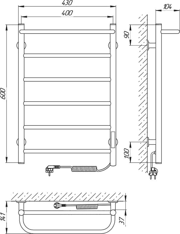 Полотенцесушитель электрический Laris Прайм П6 400/600 R