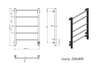 Полотенцесушитель электрический Grota Costa 530х800 NM EL 80x55 см, подключение справа, слева, скрытое подключение справа, матовый хром, лесенка