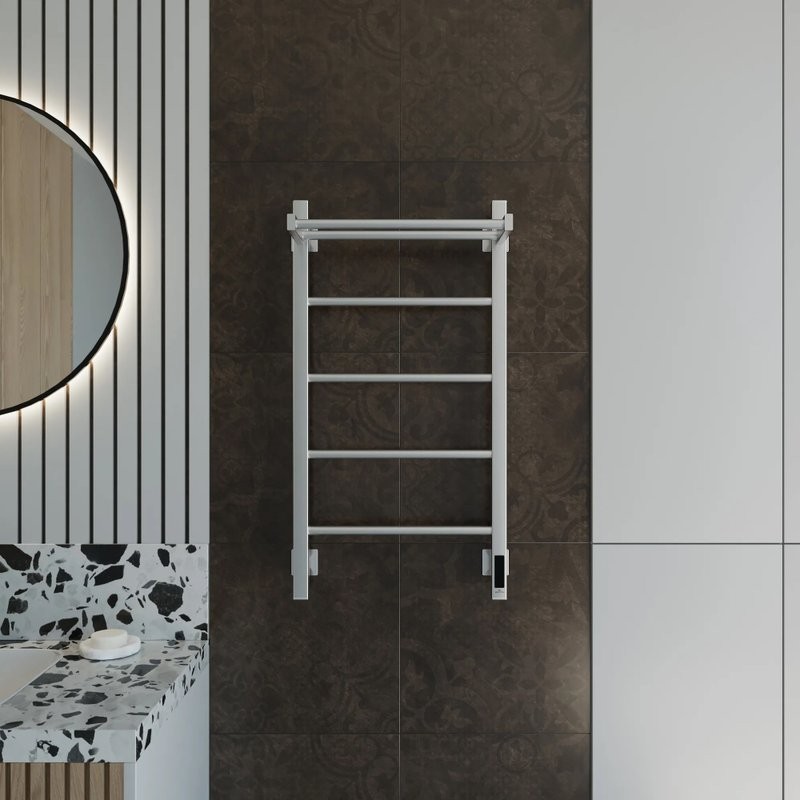 Полотенцесушитель электрический Grota App 430х800 NM EL 80x45 см, подключение справа, слева, скрытое подключение справа, матовый хром, лесенка, с полкой