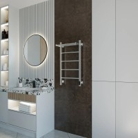 Полотенцесушитель электрический Grota App 430х800 NM EL 80x45 см, подключение справа, слева, скрытое подключение справа, матовый хром, лесенка, с полкой