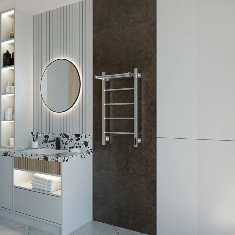 Полотенцесушитель электрический Grota App 430х800 NM EL 80x45 см, подключение справа, слева, скрытое подключение справа, матовый хром, лесенка, с полкой