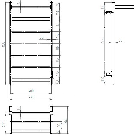 Полотенцесушитель электрический Двин Fj Plaza Neo 80/40 чёрный матовый, с полкой