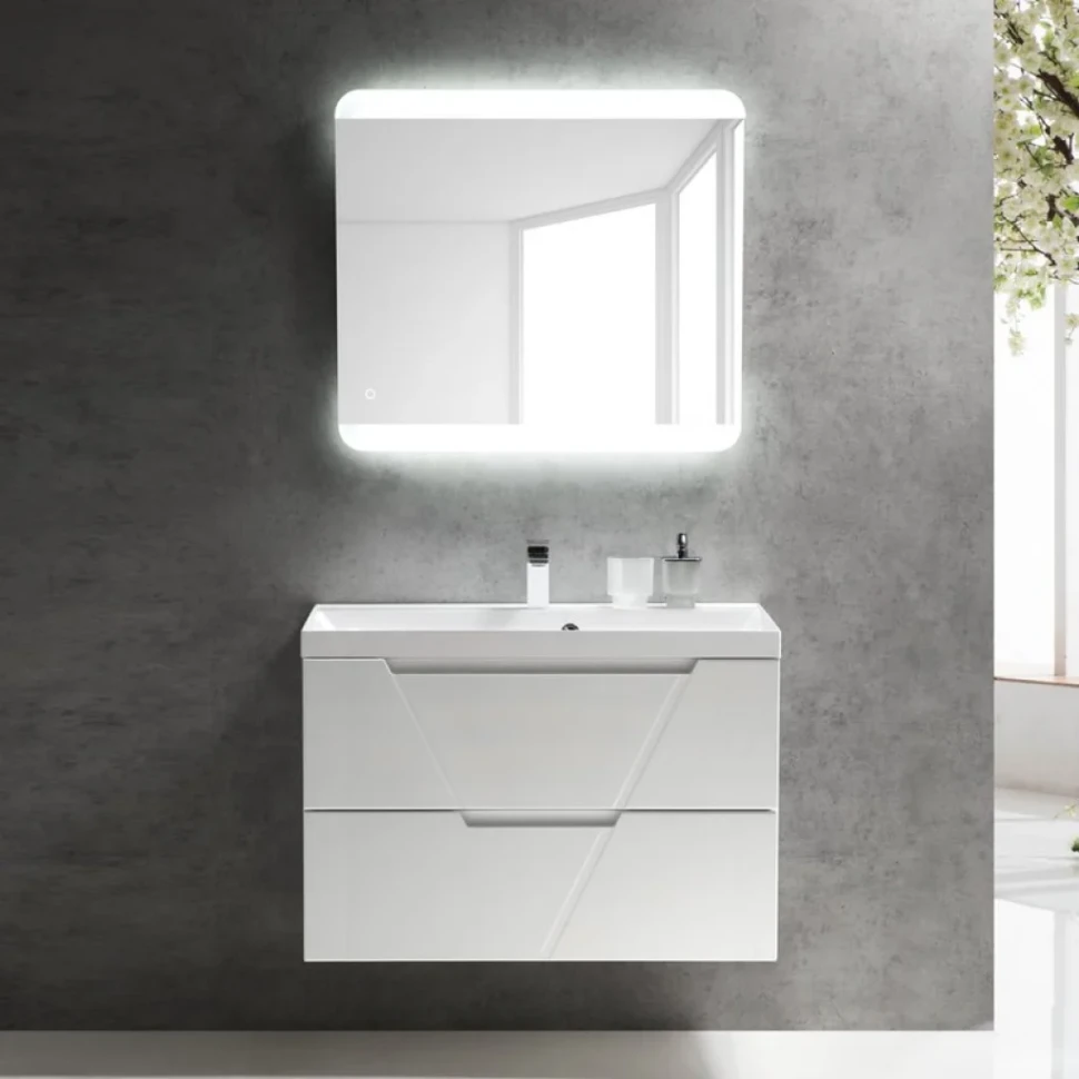 Мебель для ванной комнаты BelBagno Vittoria 90 подвесная, bianco lucido, белая глянцевая раковина