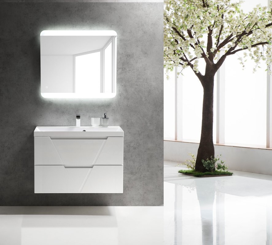 Мебель для ванной комнаты BelBagno Vittoria 90 подвесная, bianco lucido, белая глянцевая раковина