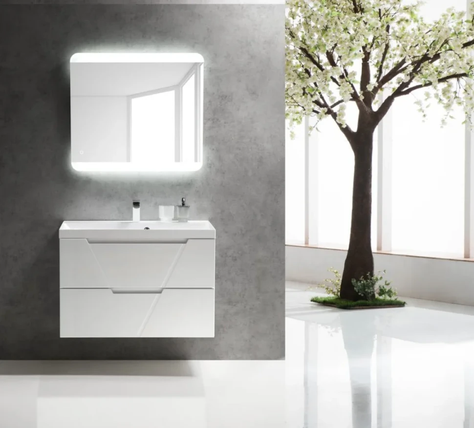 Мебель для ванной комнаты BelBagno Vittoria 90 подвесная, bianco lucido, белая глянцевая раковина