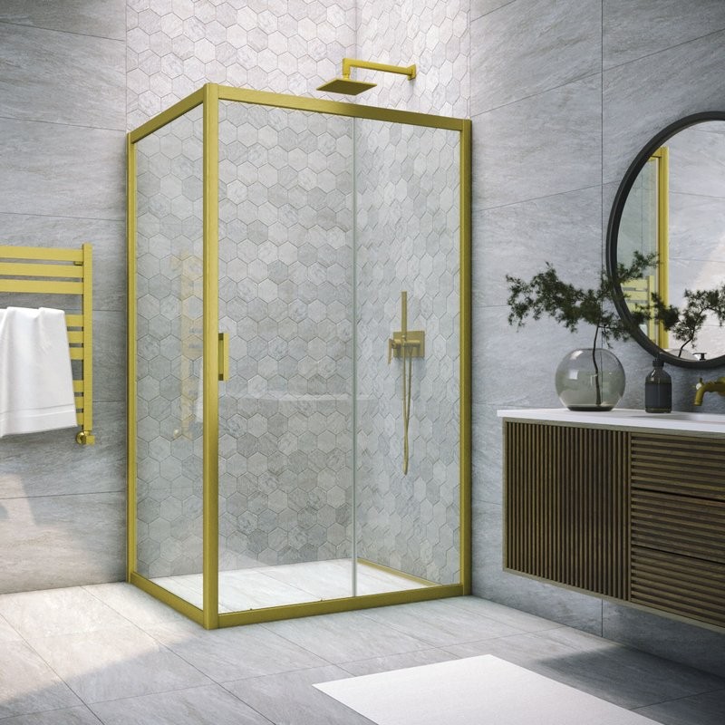 Душевой уголок Vegas Glass ZP+ZPV NOVO 100*90 03 01 профиль золото матовое, стекло прозрачное