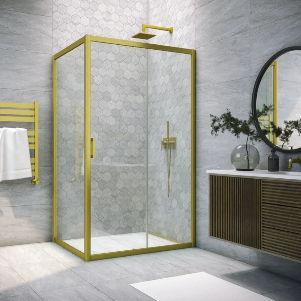 Душевой уголок Vegas Glass ZP+ZPV NOVO 100*90 03 01 профиль золото матовое, стекло прозрачное