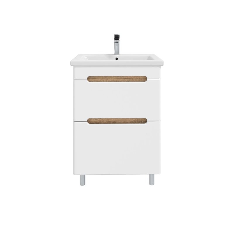 Тумба с раковиной SanStar Diva 50 напольная, матовая белая, дуб вотан, раковина Como 50