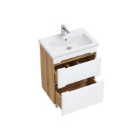 Тумба с раковиной SanStar Diva 50 напольная, матовая белая, дуб вотан, раковина Como 50