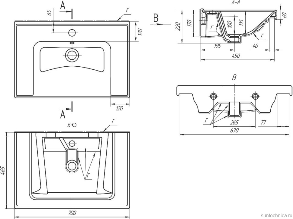 Тумба с раковиной Art&Max Techno подвесная, 70, сосна