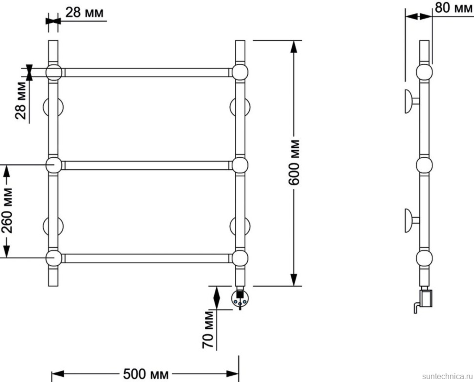 Полотенцесушитель электрический Secado Флоренция 1 65x55 см, подключение справа, бронза, лесенка, латунь
