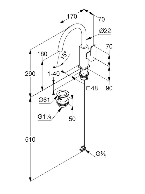 Смеситель для раковины Kludi Renon 42027N275 оружейная сталь PVD