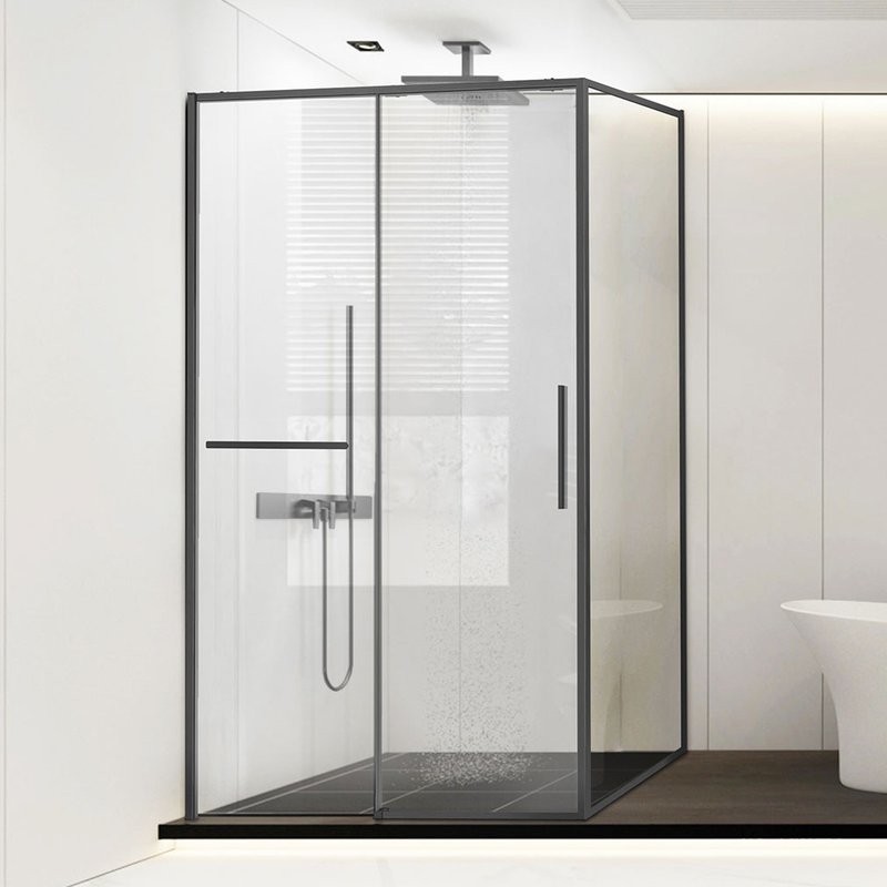 Душевой уголок Vincea Slim Soft VSR-1SS1011CLGM 110х100, профиль вороненая сталь, стекло прозрачное