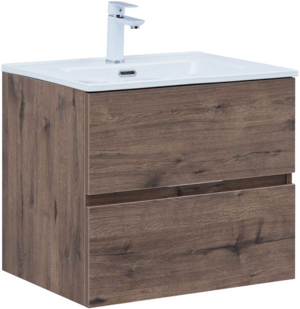Тумба с раковиной Aquanet Алвита New 60 подвесная, дуб веллингтон табак, 2 ящика