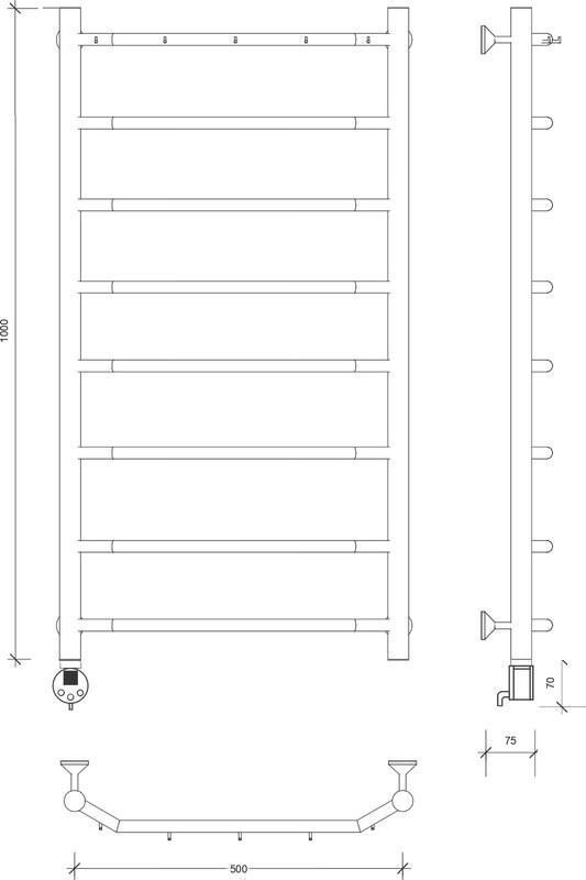 Полотенцесушитель электрический Secado Агата 1 К 105x55 см, подключение слева, глянцевый хром, лесенка