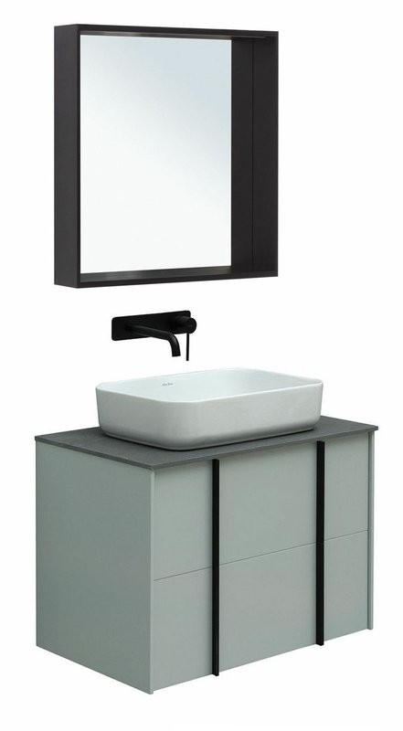 Мебель для ванной комнаты Allen Brau Reality 70 подвесная, папирус матовый, столешница графит структ, раковина Fantasy Quad 50х36 белая матовая