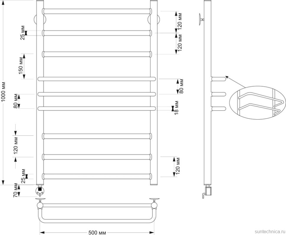 Полотенцесушитель электрический Secado Триест 4603777478513 105x55 см, подключение слева, бронза, лесенка, латунь