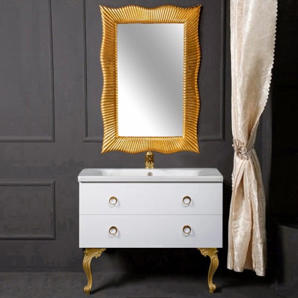 Мебель для ванной комнаты Armadi Art NeoArt 100 white с ручками Moon золото, зеркало Soho, с ножками