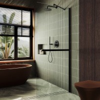 Душевая перегородка Maybahglass MGD-1418-6ш 99 см, профиль черный, стекло прозрачное