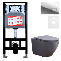 Комплект 3 в 1 Унитаз подвесной Esbano Azalea ESUPAZALGM + Инсталляция Fram + Кнопка ESINPRK12SC цвет глянцевый хром