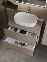 Мебель для ванной комнаты Orange Line 80 подвесная, 2 ящика, матовый латте с раковиной B07-540W