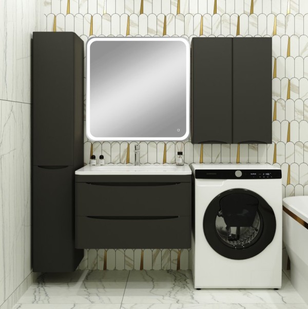 Мебель для ванной комнаты Style Line Бергамо Мини 80 Люкс Plus подвесная, антискрейтч черная, зеркало DIWO Коломна