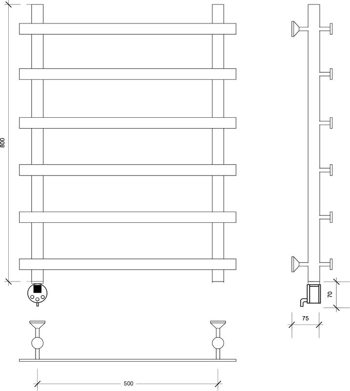 Полотенцесушитель электрический Secado Понтида 1, L 80x60 см, подключение слева, матовый черный, лесенка