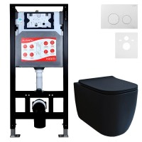 Комплект 3 в 1 Унитаз подвесной Esbano ESUPGARABM + Инсталляция Fram + Кнопка ESINSLM37GW цвет глянцевый белый