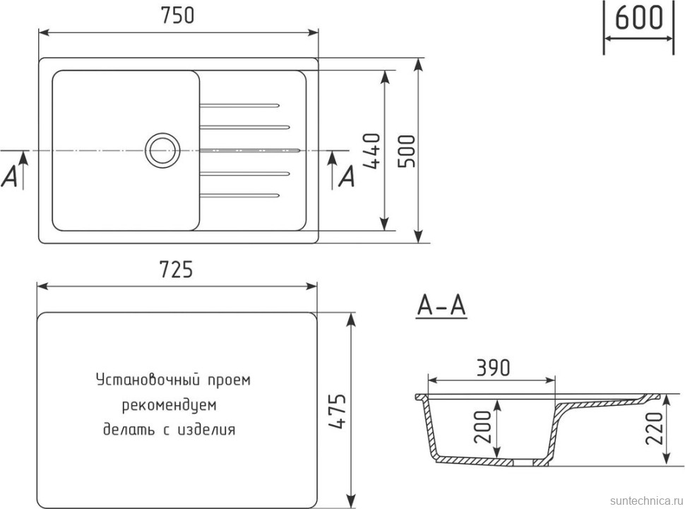 Мойка кухонная Mixline ML-GM19 графит