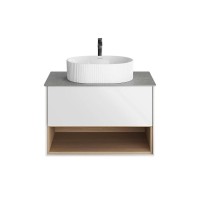 Тумба под раковину со столешницей KERAMA MARAZZI Plaza Modern 80 с ящиком и полкой, глянцевая белая