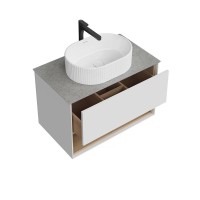 Тумба под раковину со столешницей KERAMA MARAZZI Plaza Modern 80 с ящиком и полкой, глянцевая белая