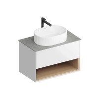 Тумба под раковину со столешницей KERAMA MARAZZI Plaza Modern 80 с ящиком и полкой, глянцевая белая