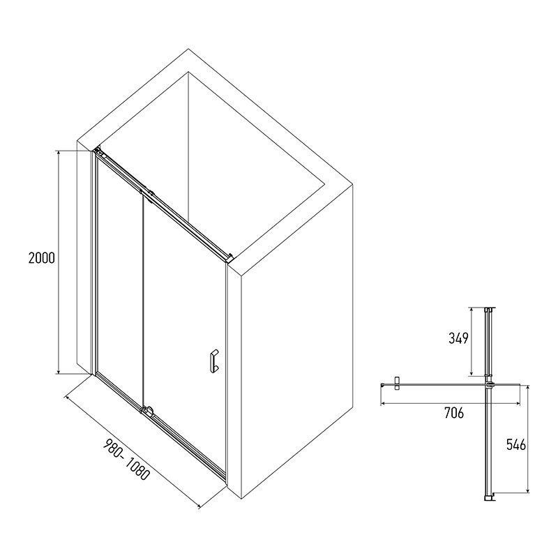 Душевая дверь в нишу Alex Baitler АВ74В100 100 см, профиль черный, стекло тонированное