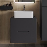 Тумба с раковиной Orange Line 60 подвесная, 2 ящика, матовый графит с раковиной B02-460W