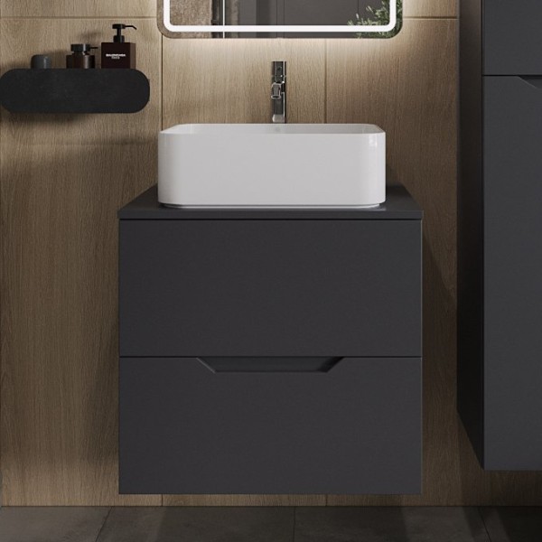 Тумба с раковиной Orange Line 60 подвесная, 2 ящика, матовый графит с раковиной B02-460W