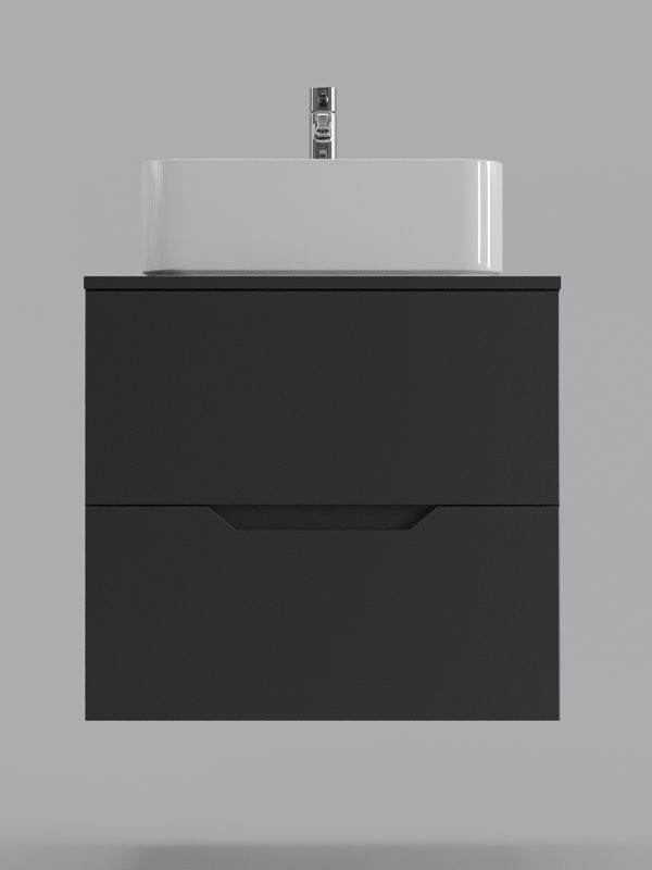 Тумба с раковиной Orange Line 60 подвесная, 2 ящика, матовый графит с раковиной B02-460W