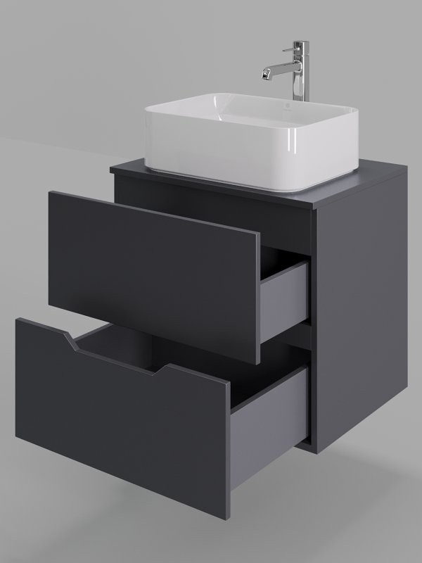 Тумба с раковиной Orange Line 60 подвесная, 2 ящика, матовый графит с раковиной B02-460W