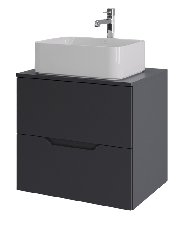 Тумба с раковиной Orange Line 60 подвесная, 2 ящика, матовый графит с раковиной B02-460W