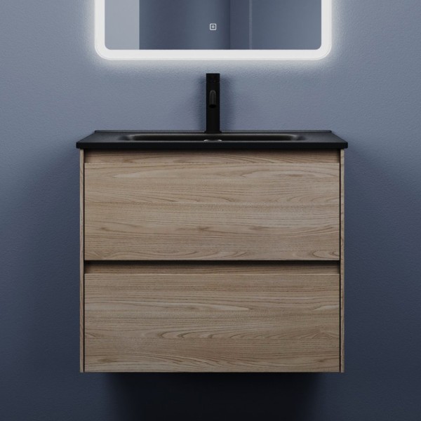 Тумба с раковиной Sancos Cento 60 см карпатская ель, черная раковина