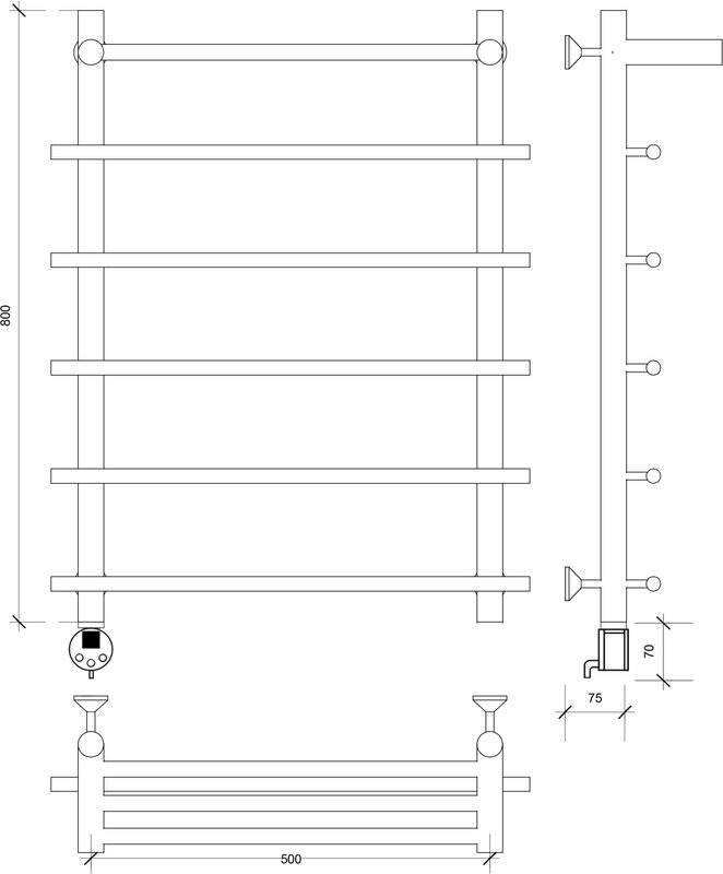 Полотенцесушитель электрический Secado Турин 1 СП L 85x60 см, подключение слева, бронза, лесенка, латунь, с полкой