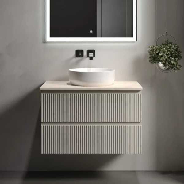 Тумба с раковиной Sancos Snob R 80 см, beige soft, столешница бежевая, раковина CN6022