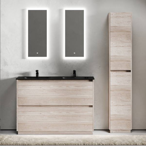 Мебель для ванной комнаты Sancos Libra Floor 120 дуб галифакс натуральный, двойная черная раковина CN7004MB