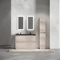 Мебель для ванной комнаты Sancos Libra Floor 120 дуб галифакс натуральный, двойная черная раковина CN7004MB