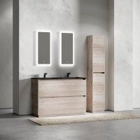Мебель для ванной комнаты Sancos Libra Floor 120 дуб галифакс натуральный, двойная черная раковина CN7004MB